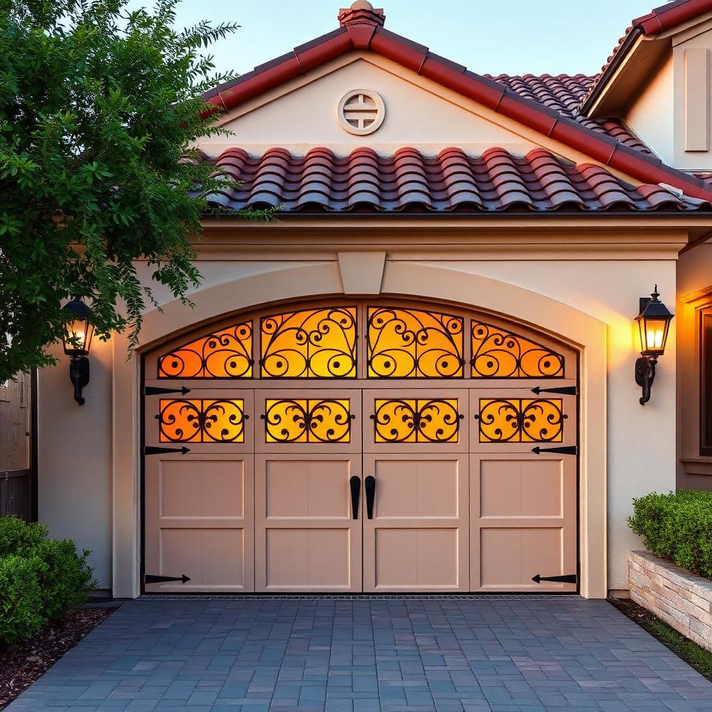 Spanish colonial style carriage garage door installation