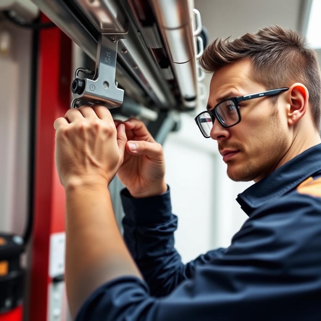 Professional garage door technician performing quality repair work